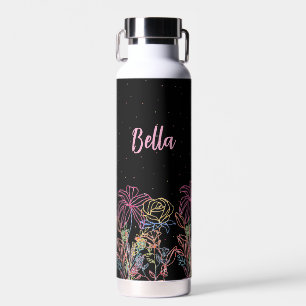 Personalisierte schwarze florale und sternenklare trinkflasche