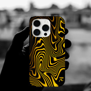 Personalisierte schwarze gelbe Goldwirbel-Textur iPhone 16 Pro Hülle