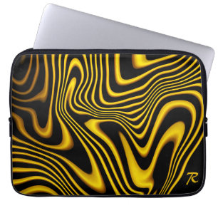 Personalisierte schwarze gelbe Goldwirbel-Textur Laptopschutzhülle