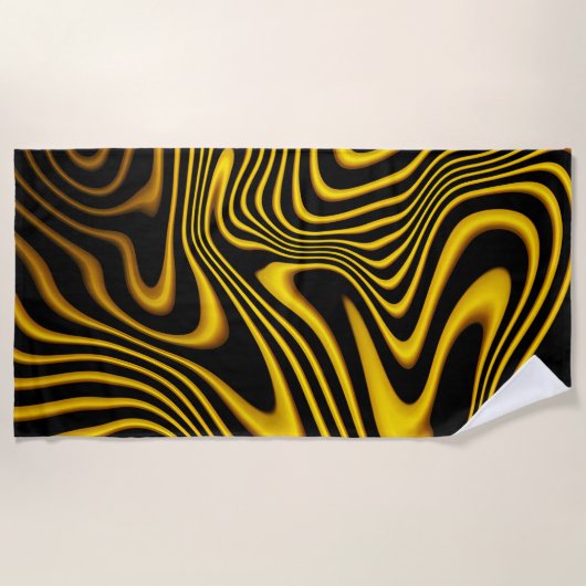 Personalisierte schwarze gelbe Goldwirbel-Textur Strandtuch (Vorderseite)