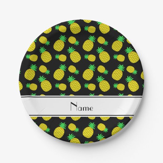 Personalisierte schwarze gelbe Namensananas Pappteller (Vorderseite)
