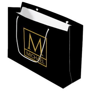 Personalisierte schwarze Geschenktasche mit Initia Große Geschenktüte