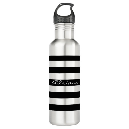 Personalisierte schwarze gestreifte Wasser-Flasche Trinkflasche (Vorderseite)