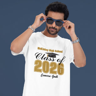 Personalisierte schwarze Gold-Klasse 2026-Abschlus T-Shirt