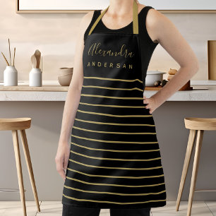 Personalisierte schwarze Gold-Namensmonogramm-Schü Schürze