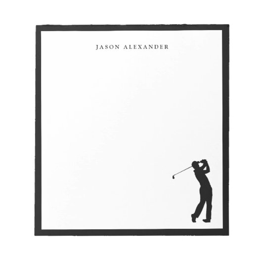 Personalisierte schwarze Golfer-Silhouette Notizblock (Vorderseite)