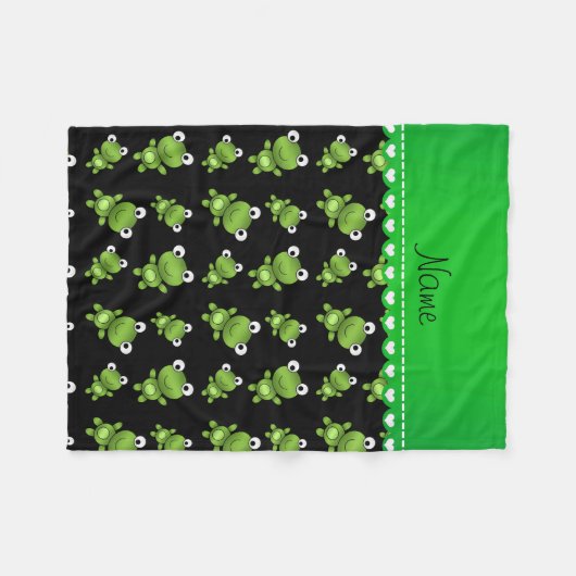 Personalisierte schwarze grüne Namensfrösche Fleecedecke (Vorderseite (Horizontal))