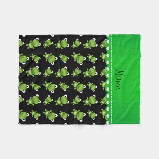 Personalisierte schwarze grüne Namensfrösche Fleecedecke (Vorderseite (Horizontal))