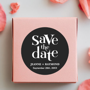 Personalisierte Schwarze Hochzeit Save The Date Runder Aufkleber