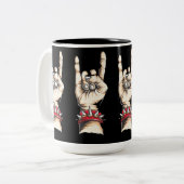 Personalisierte schwarze Hörner auf Zweifarbige Tasse (Vorderseite Links)