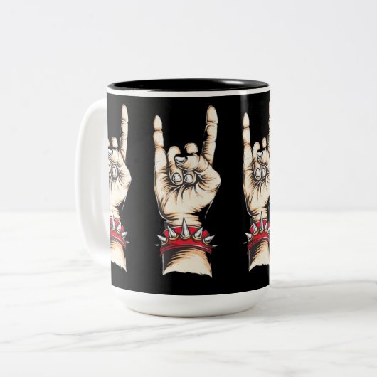 Personalisierte schwarze Hörner auf Zweifarbige Tasse (Vorderseite Links)