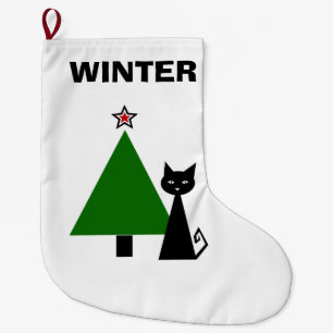 Personalisierte schwarze Katze Großer Weihnachtsstrumpf
