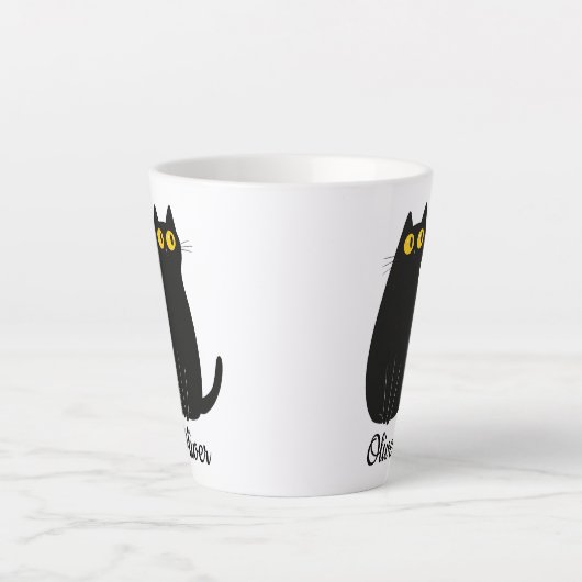 Personalisierte Schwarze Katze Latte Tasse - Benut (Vorderseite)