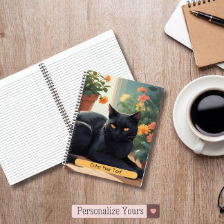 Personalisierte Schwarze Katze mit getöpften Blume Notizblock