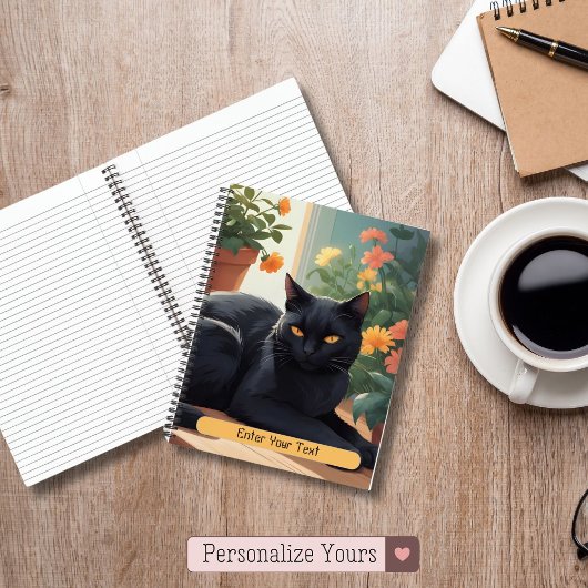 Personalisierte Schwarze Katze mit getöpften Blume Notizblock