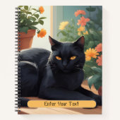 Personalisierte Schwarze Katze mit getöpften Blume Notizblock (Vorderseite)