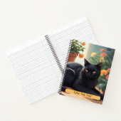 Personalisierte Schwarze Katze mit getöpften Blume Notizblock (Innenseite)
