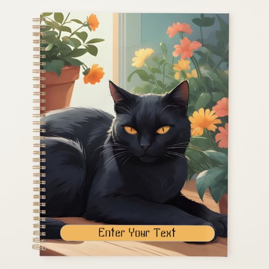 Personalisierte Schwarze Katze mit getöpften Blume Planer (Vorderseite)