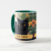Personalisierte Schwarze Katze mit getöpften Blume Tasse (Vorderseite Links)