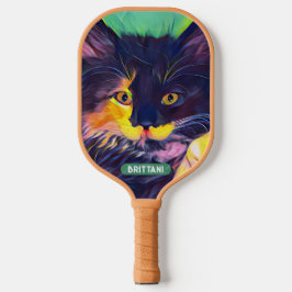 Personalisierte schwarze Katze, moderne Farben Pickleball Schläger