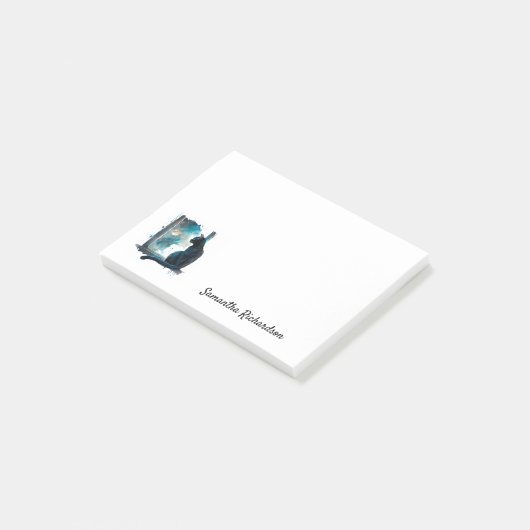 Personalisierte Schwarze Katze Moon Silhouette Post-it Klebezettel (angewinkelt)