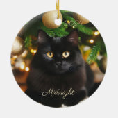 Personalisierte schwarze Katze vor Weihnachtsbaum Keramik Ornament (Hinten)