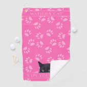Personalisierte schwarze Katzenpaws Hot Pink Golf Golfhandtuch (Insitu)