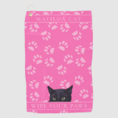 Personalisierte schwarze Katzenpaws Hot Pink Golf Golfhandtuch (Vorderseite)