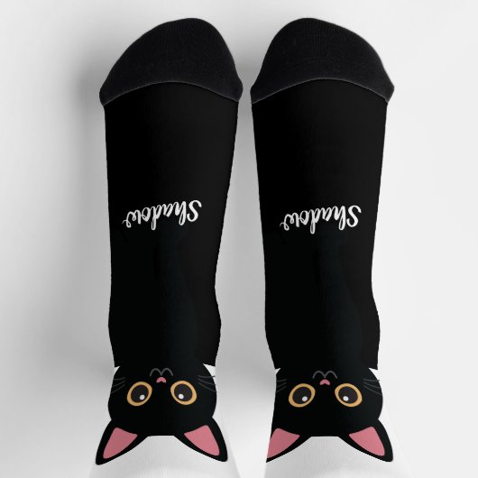Personalisierte schwarze Katzensocken - Geschenk f Socken (Oben)