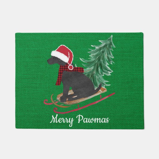 Personalisierte schwarze Lab Xmas-Schlitten Fußmatte (Vorderseite)