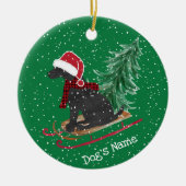 Personalisierte schwarze Lab Xmas-Schlitten Keramik Ornament (Vorne)