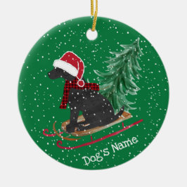 Personalisierte schwarze Lab Xmas-Schlitten Keramik Ornament