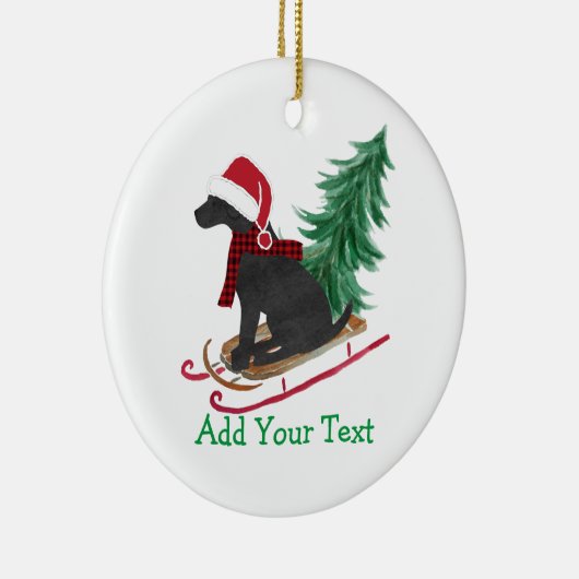 Personalisierte schwarze Lab Xmas-Schlitten Keramik Ornament (Rechts)