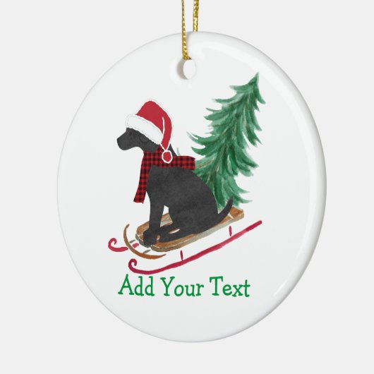 Personalisierte schwarze Lab Xmas-Schlitten Keramik Ornament (Links)