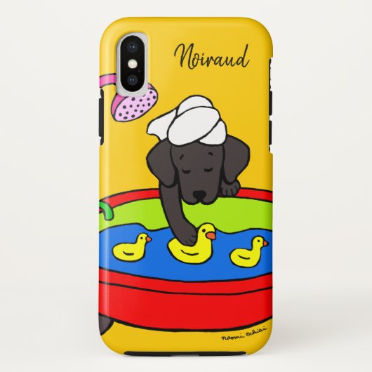 Personalisierte schwarze Labrador-Gummikeule-Hülle Case-Mate iPhone Hülle (Rückseite)