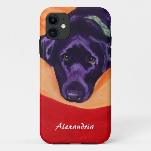 Personalisierte schwarze Labrador-Malerei Case-Mate iPhone Hülle (Rückseite)