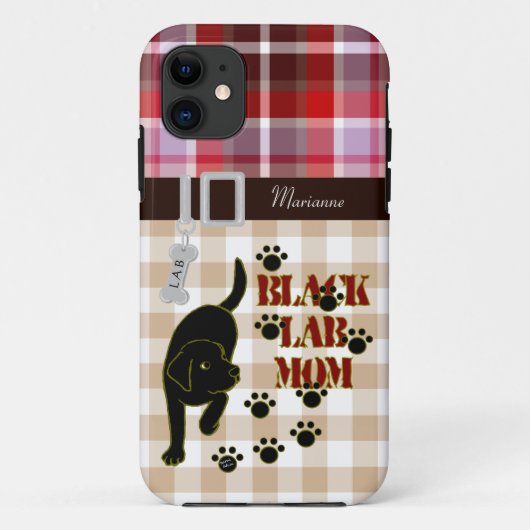 Personalisierte schwarze Labrador-Mama kariert u. Case-Mate iPhone Hülle (Rückseite)