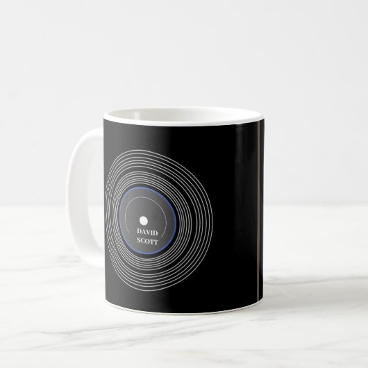 Personalisierte schwarze LP-Vinyl Kaffeetasse (Vorderseite Links)