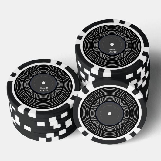 Personalisierte schwarze LP-Vinyl Pokerchips (Stapel)