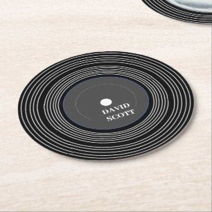 Personalisierte schwarze LP-Vinyl Runder Pappuntersetzer