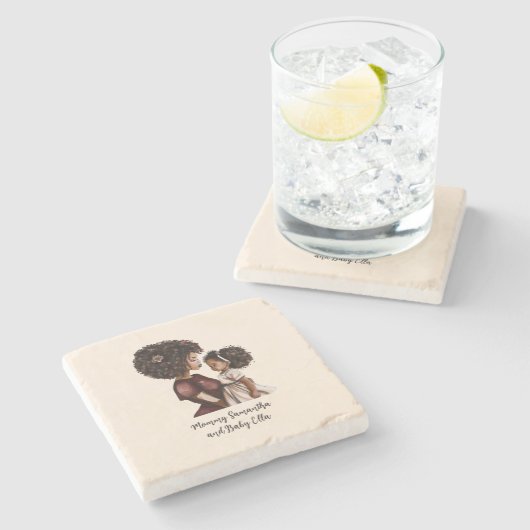 Personalisierte Schwarze Mama und Tochter (3) Steinuntersetzer (Seitenansicht)