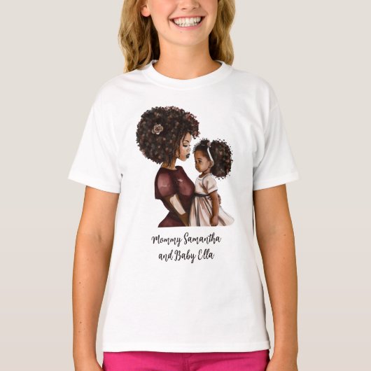 Personalisierte Schwarze Mama und Tochter (3) T-Shirt (Vorderseite)