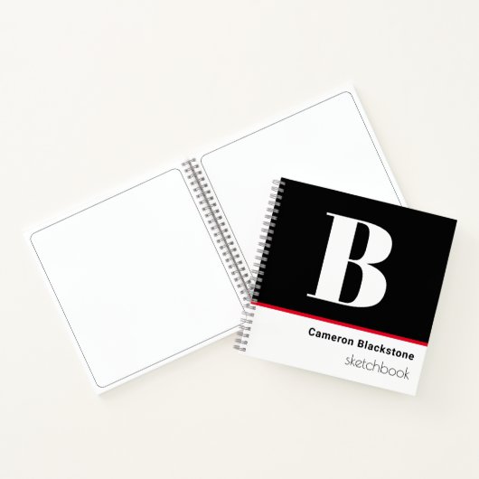 Personalisierte Schwarze Mongrammmeterskizze Notizblock (Innenseite)