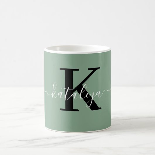 Personalisierte schwarze Monogramm-Kaffeetasse mit Kaffeetasse (Mittel)
