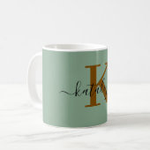 Personalisierte schwarze Monogramm-Kaffeetasse mit Kaffeetasse (Vorderseite Links)