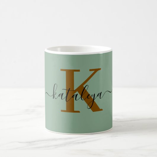 Personalisierte schwarze Monogramm-Kaffeetasse mit Kaffeetasse (Mittel)