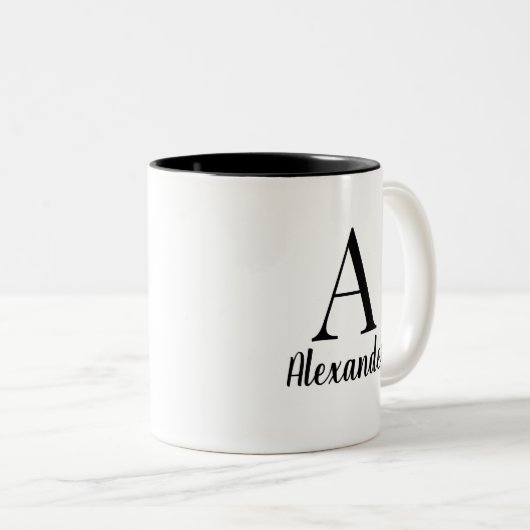 Personalisierte Schwarze Monogramm Name Kaffee Tas Zweifarbige Tasse (VorderseiteRechts)