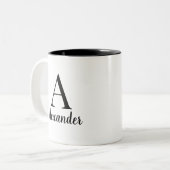 Personalisierte Schwarze Monogramm Name Kaffee Tas Zweifarbige Tasse (Vorderseite Links)