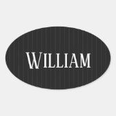 Personalisierte schwarze Nadelstreifen Ovaler Aufkleber (Vorderseite)