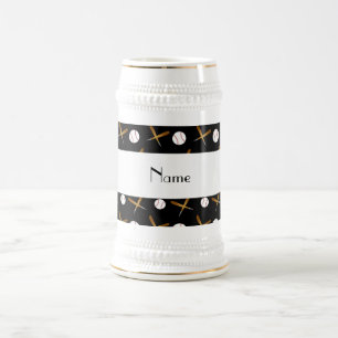 Personalisierte schwarze Namensbaseball Bierglas
